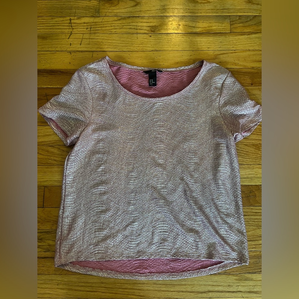 H&M Metallic Pink Ribbed Short Sleeve Tee